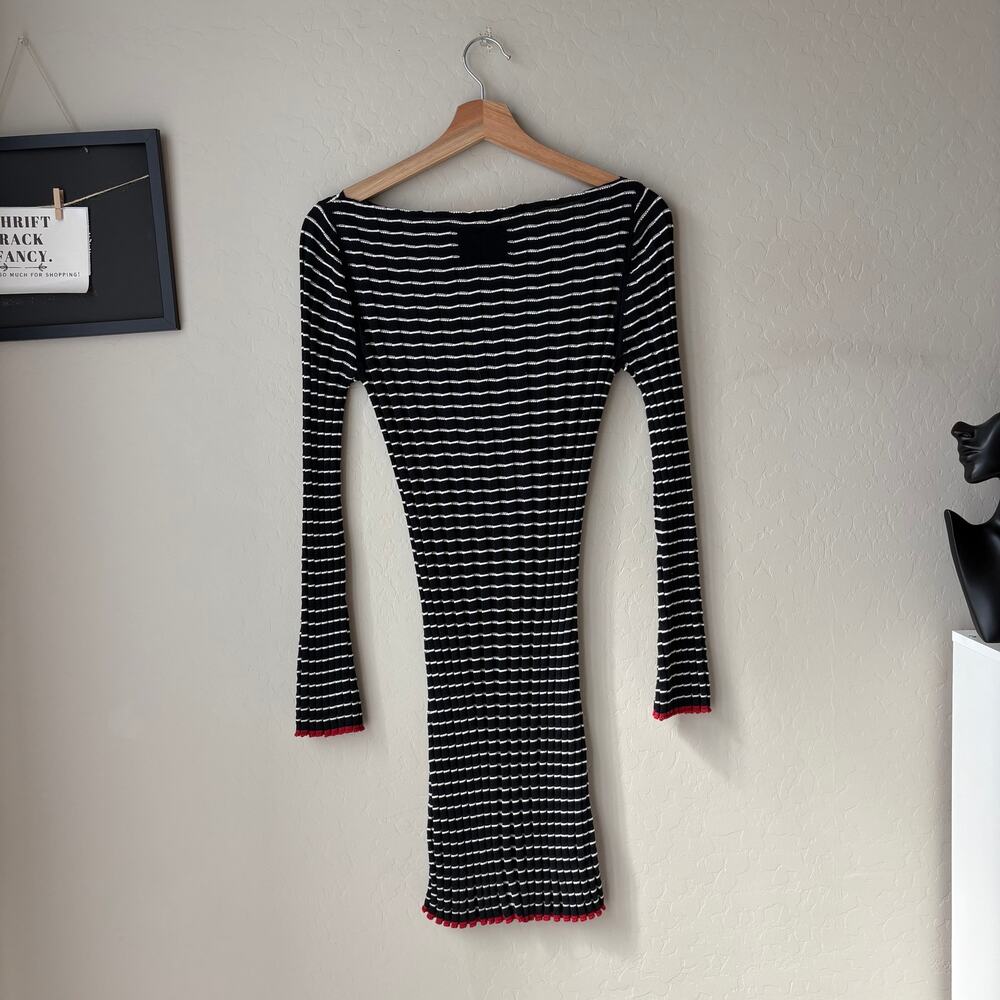 Guest in Residence Dress Black Striped Ribbed Knit Long‎ Sleeve Minidress Size S - Picture 7 of 9